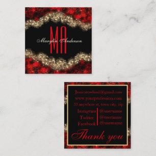 RED & GOLD CHRISTMAS SHIMMER CUSTOM MONOGRAM SQUARE BUSINESS CARD