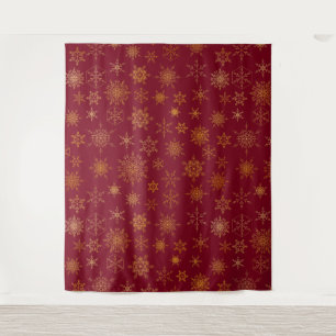 Red Gold Christmas Snowflake Selfie Photo Backdrop
