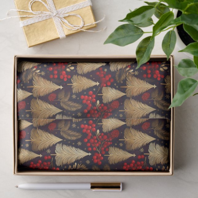 Red Gold Christmas Tartan Pattern#31 ID1009 Tissue Paper (Gift)