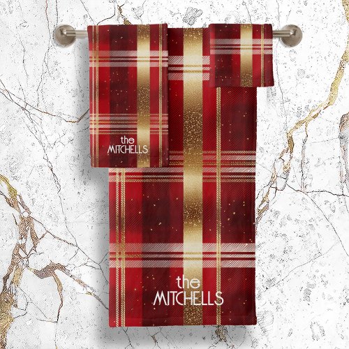 Red Gold Christmas Tartan Pattern7 ID1009 Bath Towel Set