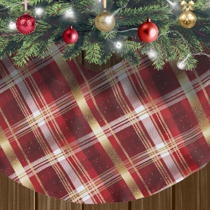 Red Gold Christmas Tartan Pattern#7 ID1009 Brushed Polyester Tree Skirt