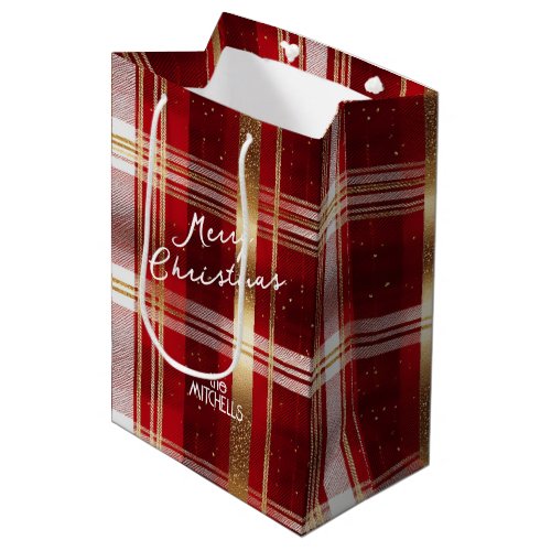 Red Gold Christmas Tartan Pattern7 ID1009 Medium Gift Bag