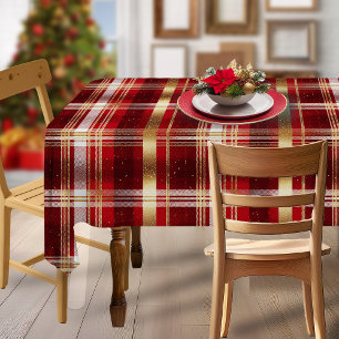 Red Gold Christmas Tartan Pattern#7 ID1009 Tablecloth