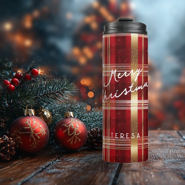 Red Gold Christmas Tartan Pattern#7 ID1009 Thermal Tumbler (Creator Uploaded)
