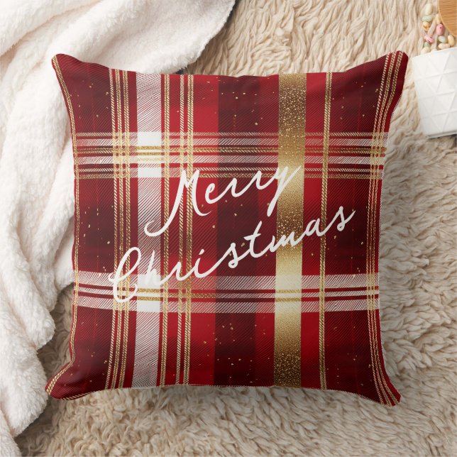 Red Gold Christmas Tartan Pattern#7 ID1009 Throw Pillow (Blanket)