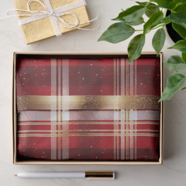 Red Gold Christmas Tartan Pattern#7 ID1009 Tissue Paper (Gift)