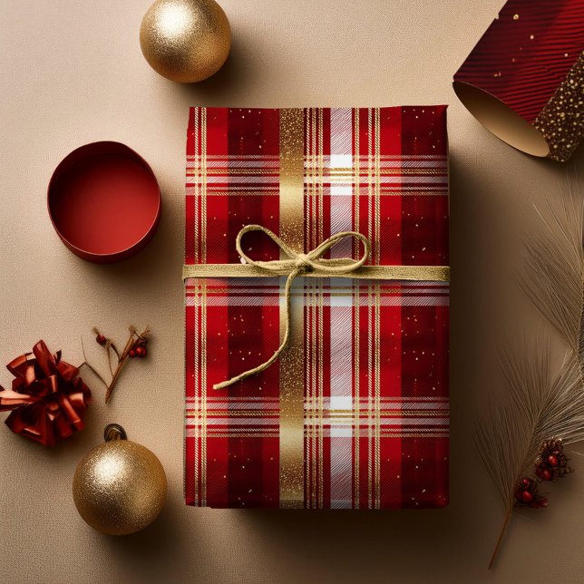 Red Gold Christmas Tartan Pattern#7 ID1009 Wrapping Paper (Creator Uploaded)
