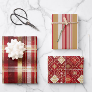 Red Gold Christmas Tartan Pattern#7 ID1009 Wrapping Paper Sheets