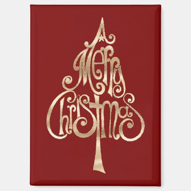 Red Gold Christmas Tree Magnet (Front)