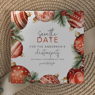 Red & Gold Christmas Tree Ornaments Party Save The Date
