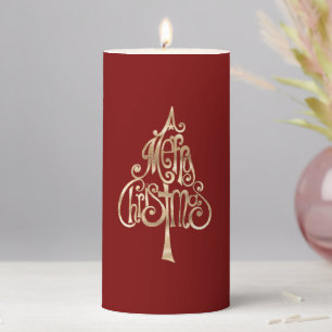 Red Gold Christmas Tree Pillar Candle