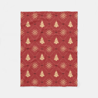 Red Gold Christmas Tree Snowflake Diamond Pattern Fleece Blanket