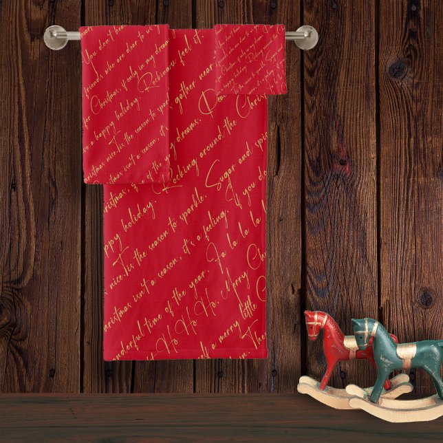 Red Gold Christmas Typography Pattern#36 ID1009 Bath Towel Set (Creator Uploaded)