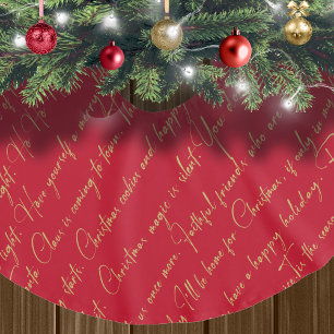 Red Gold Christmas Typography Pattern #36 ID1009 Brushed Polyester Tree Skirt