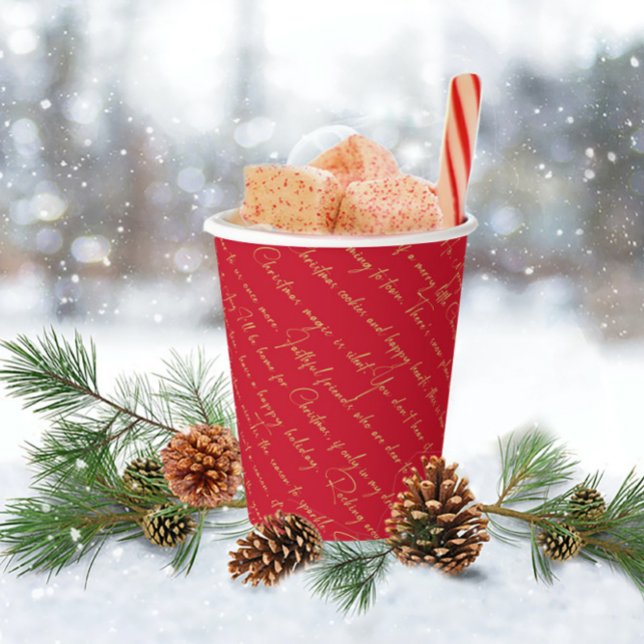 Red Gold Christmas Typography Pattern#36 ID1009 Paper Cups (Creator Uploaded)