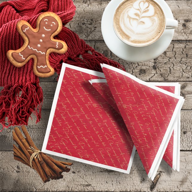 Red Gold Christmas Typography Pattern#36 ID1009 Paper Dinner Napkins (Creator Uploaded)