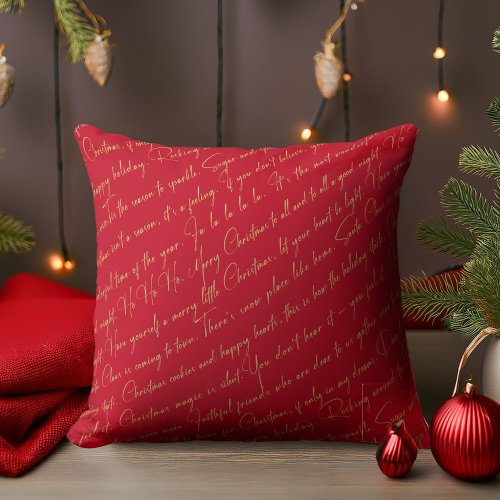 Red Gold Christmas Typography Pattern36 ID1009 Throw Pillow