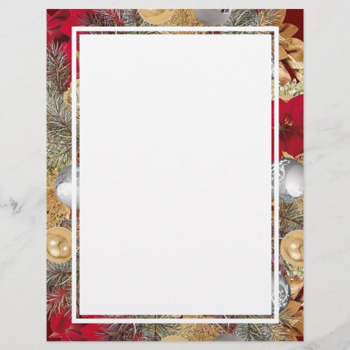 Red Gold  CHRISTMAS WREATH  Festive Holiday Letterhead