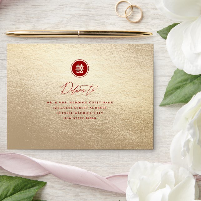 Red/Gold Circle Double Happiness Chinese Wedding Envelope (Wedding)