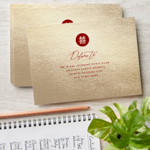 RedGold Circle Double Happiness Chinese Wedding Envelope