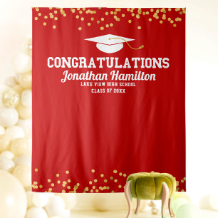 Red & Gold Class of 2026 Graduation Party Backdrop