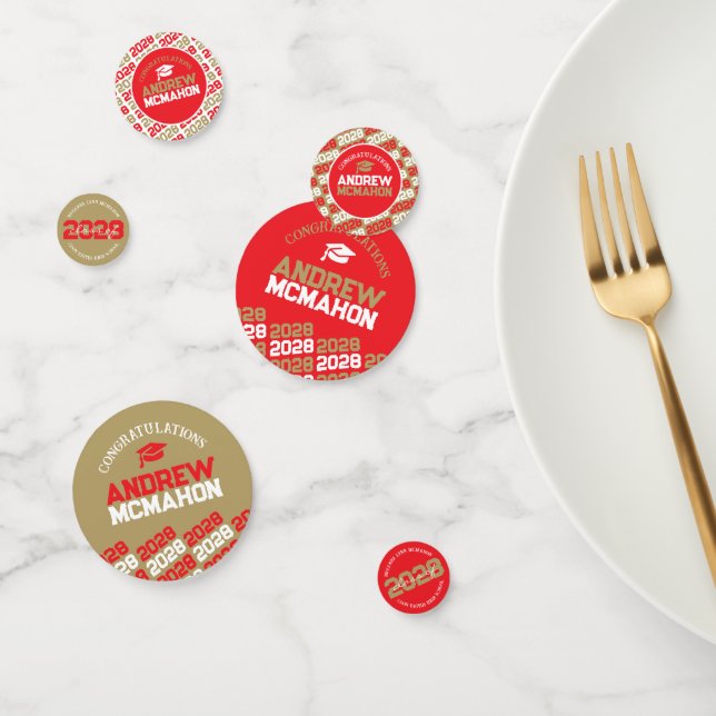 Red & Gold Class of ANY YEAR Personalized Party Confetti (Group)
