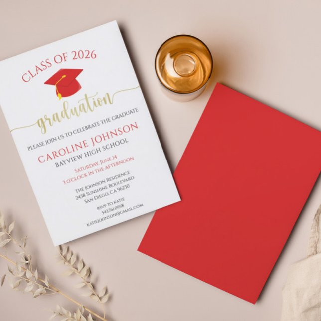 Red & Gold Class of Graduation Party Invitation (Creator Uploaded)