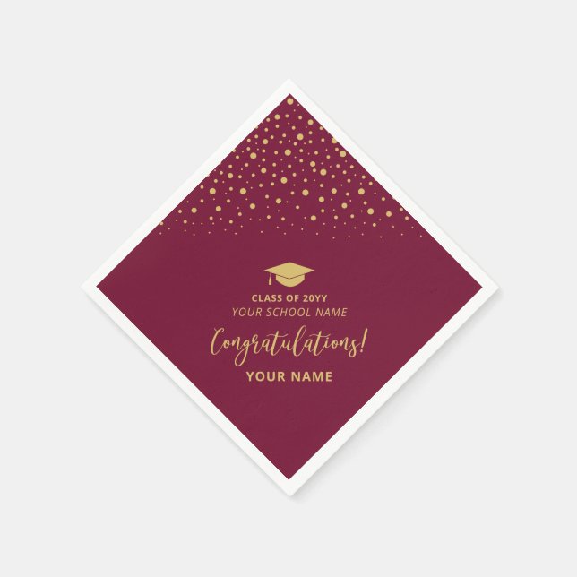 Red Gold Class of School Graduation Party Napkins (Corner)