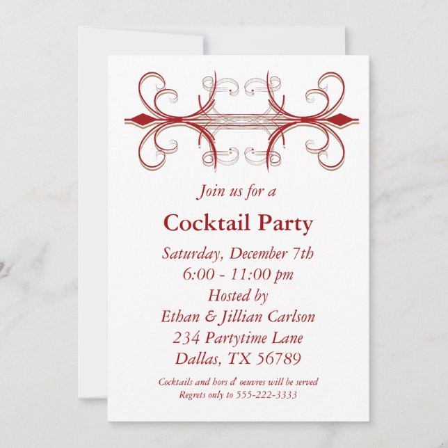 Red & Gold Cocktail Party Invitations (Front)