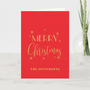 Red & Gold Colors Merry Christmas Family Name Card