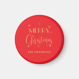 Red & Gold Colors Merry Christmas Family Name Magnet