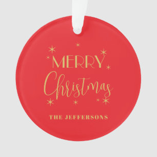 Red & Gold Colors Merry Christmas Family Name Ornament