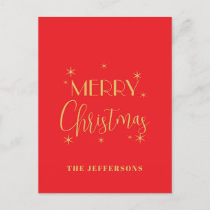 Red & Gold Colors Merry Christmas Family Name Postcard