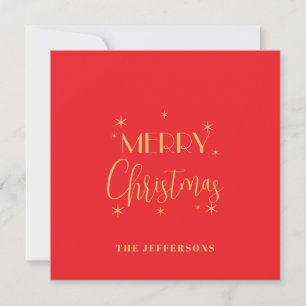 Red & Gold Colors Merry Christmas Family Name Thank You Card