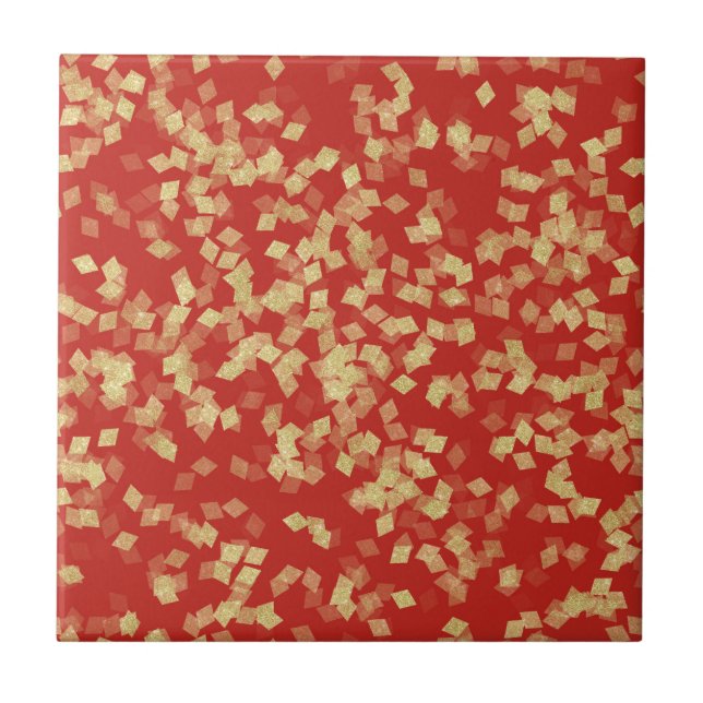 Red Gold Confetti Abstract   Ceramic Tile (Front)