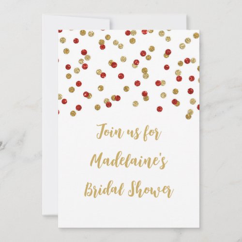 Red Gold Confetti Bridal Shower Invitation