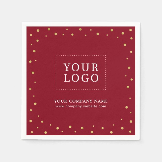 Red & Gold Confetti Business Promotional Logo Napkins (Front)