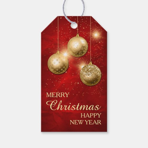 Red Gold Confetti Christmas Bulbs Gift Tags