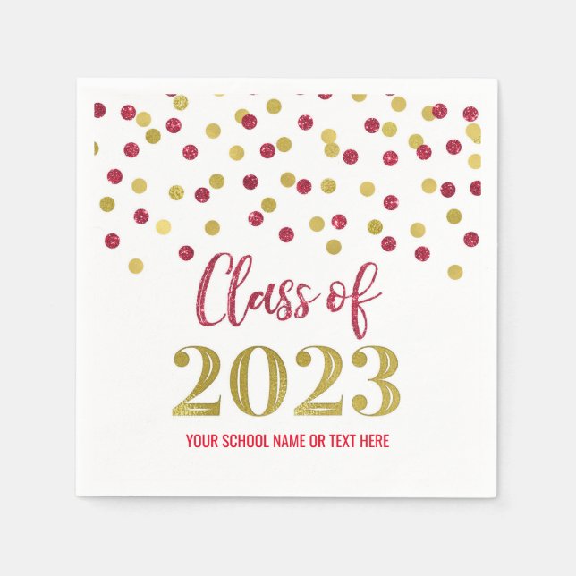 Red Gold Confetti Class of 2023  Napkins (Front)