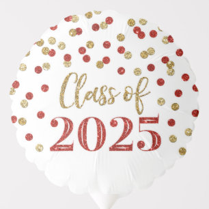 Red Gold Confetti Class of 2025 Graduation Balloon