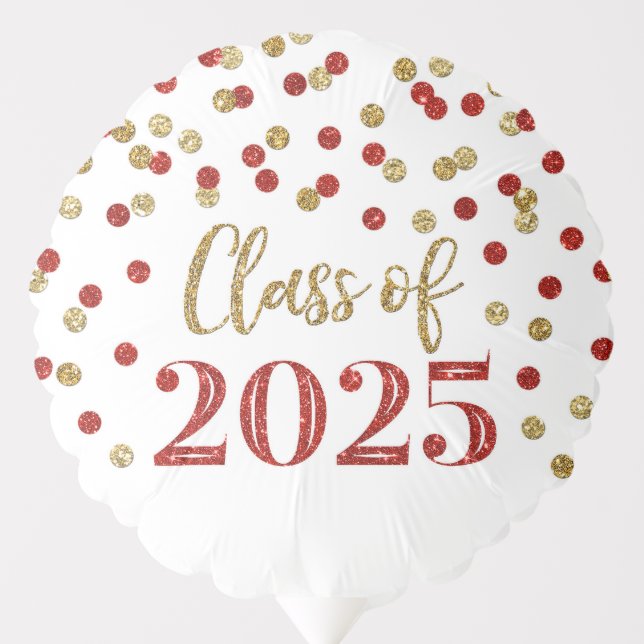 Red Gold Confetti Class of 2025 Graduation Balloon (Front)
