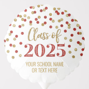 Red Gold Confetti Class of 2025 Graduation Balloon