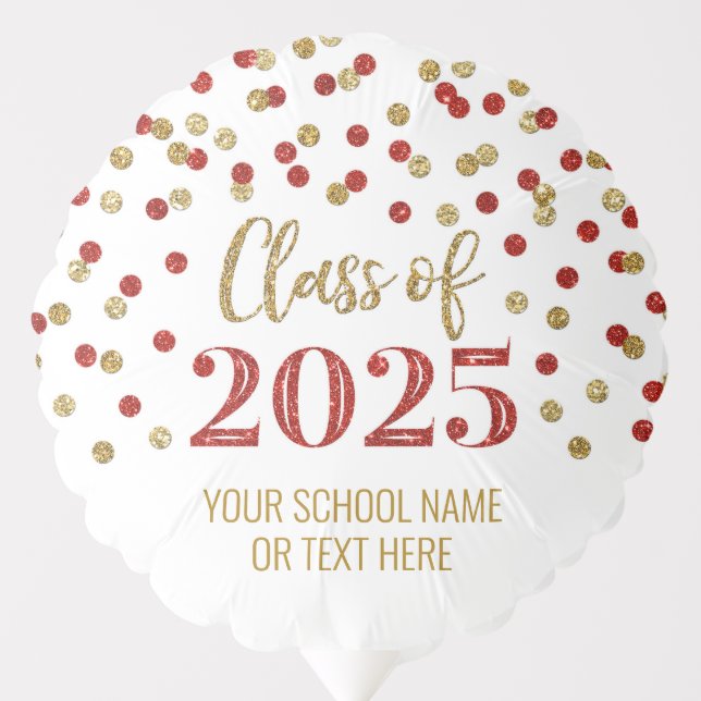 Red Gold Confetti Class of 2025 Graduation Balloon (Front)