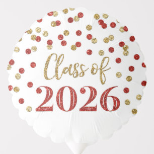 Red Gold Confetti Class of 2026 Graduation Balloon