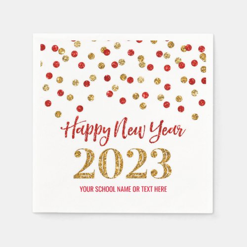 Red Gold Confetti Happy New Year 2023 Napkins