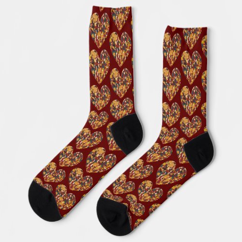 Red Gold Confetti Heart Love Socks