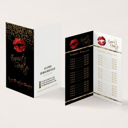 Red  Gold Confetti Lip Service  Price List Business Card