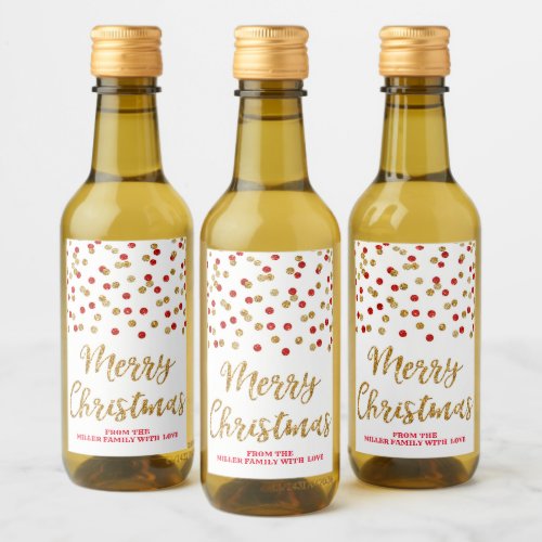 Red Gold Confetti Merry Christmas Wine Label