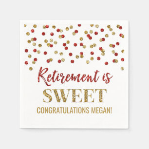 Red Gold Confetti Retirement is Sweet Napkins