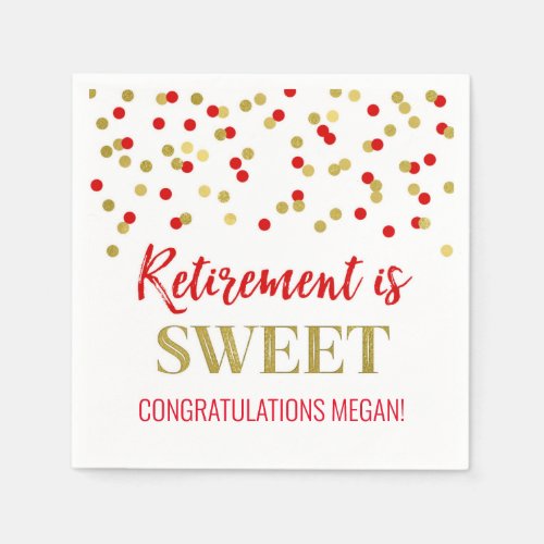 Red Gold Confetti Retirement is Sweet Napkins
